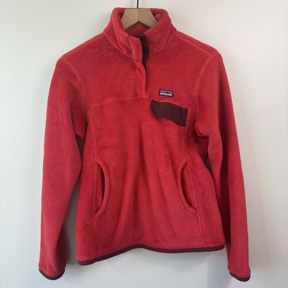 Patagonia Women Small Fleece Red Polartec Snap-T Pullover Fleece Sweater Jacket